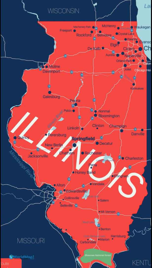 Major Cities Map of Illinois